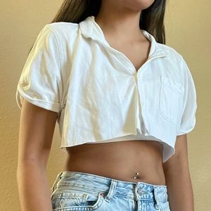 🐝 Zara Cropped White Button Up Shirt